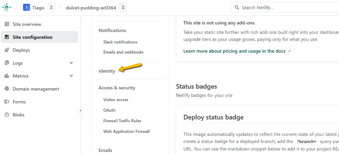Netlify - iniciando configuração do identity Netlify - iniciando configuração do identity
