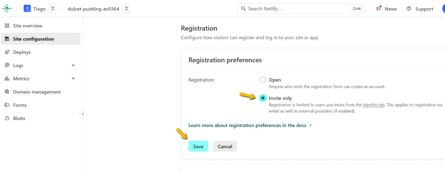 Netlify - definindo apenas convidados Netlify - definindo apenas convidados